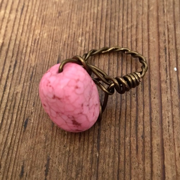 Pink Turquoise Wire Wrap Ladies Ring,  Handmade Ladies Ring,  Ring Size 8 - Picture 2 of 6